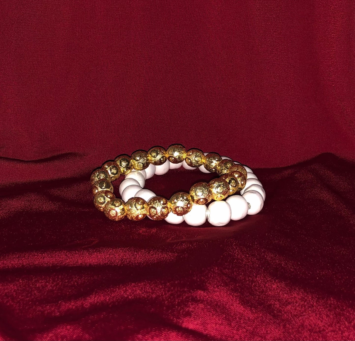 Gold & Ivory Beaded Bracelet Set image 1