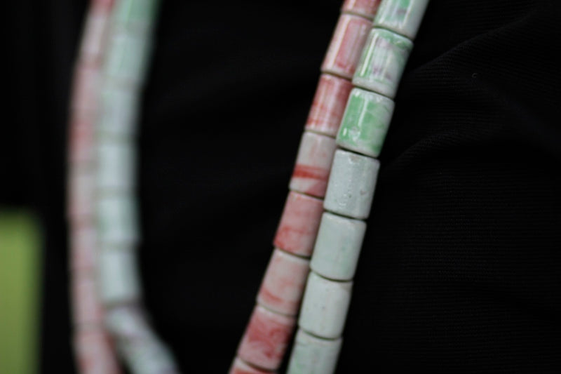 Tribal Tube Beaded Necklace - Red, Green image 3