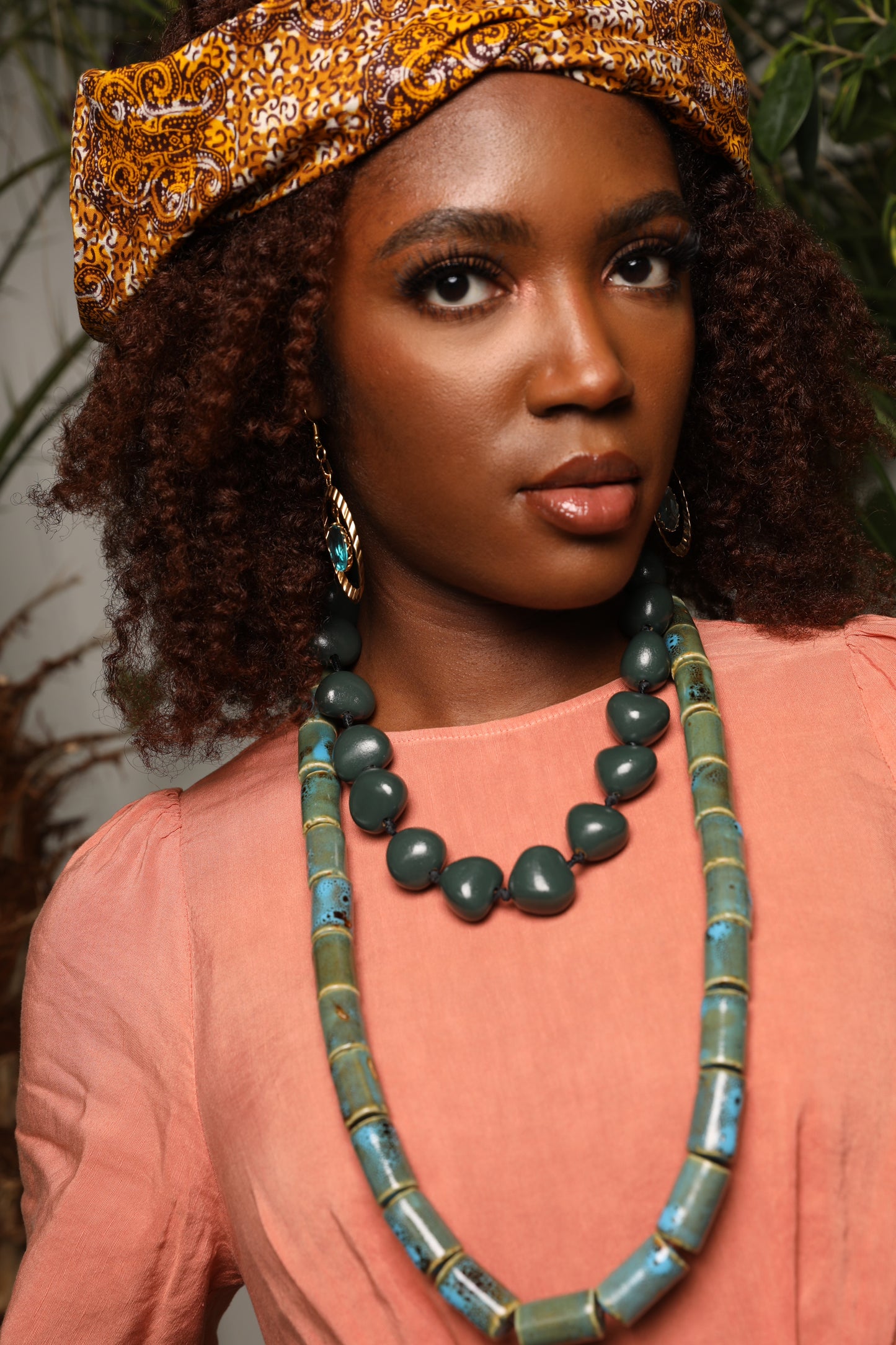 Tribal Tube Beaded Necklace - Aqua