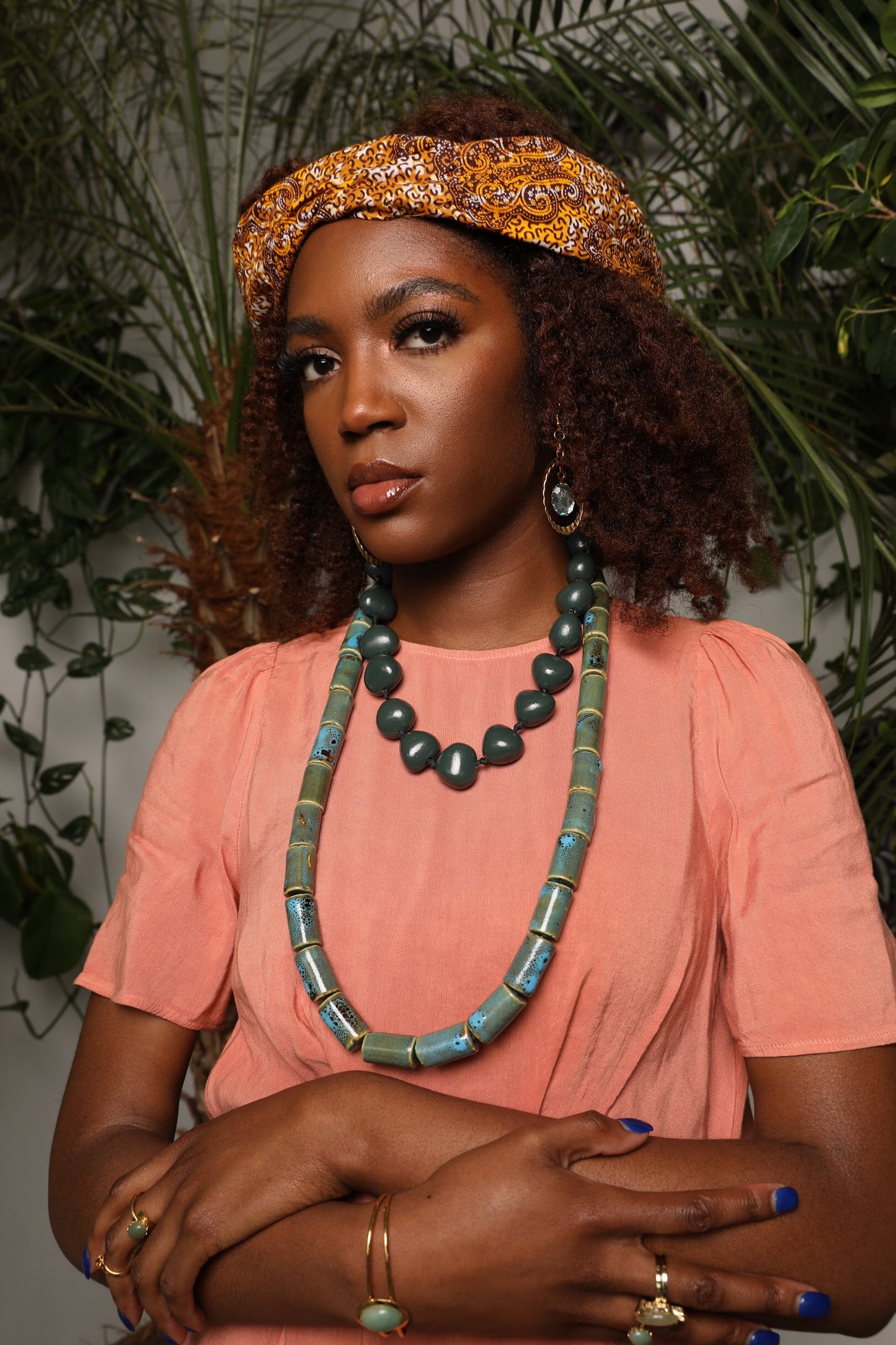 Tribal Tube Beaded Necklace - Aqua