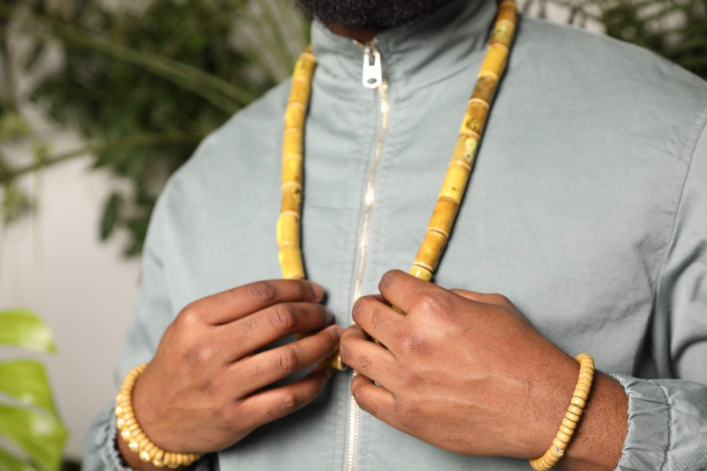 Tribal Tube Beaded Necklace - Yellow