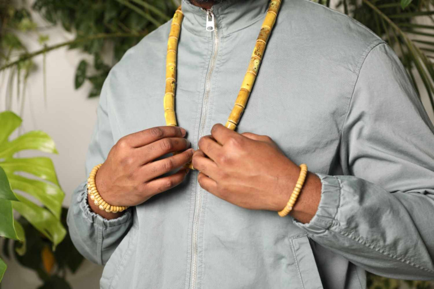 Tribal Tube Beaded Necklace - Yellow