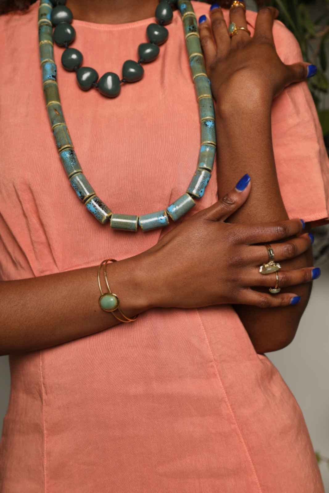 Tribal Tube Beaded Necklace - Aqua
