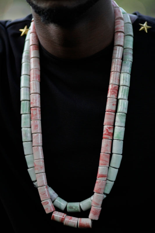 Tribal Tube Beaded Necklace - Red, Green image 0