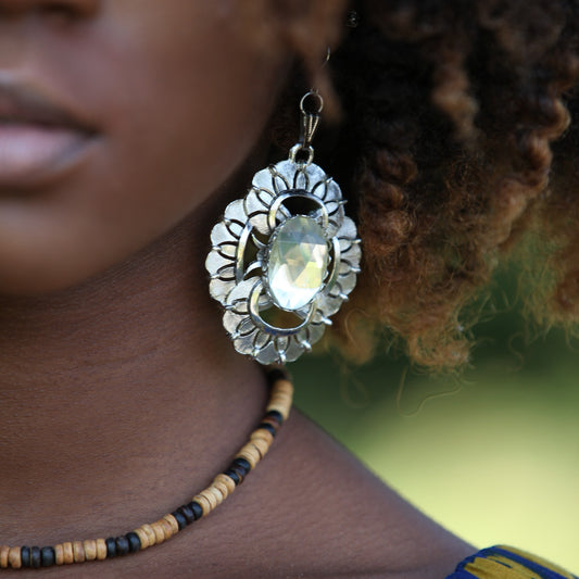 Silver Geometric Dangle Earrings - Clear image 0